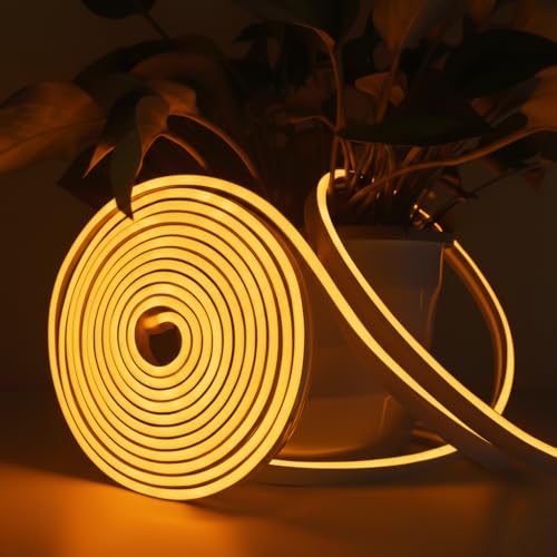 Image of 16.4 Feet LED Neon Strip Lights with 12V Adapter, Waterproof IP65, Silicone Flexible Rope Light for Home Wall Decor | Neon Lights | 5 Meter | Neon Rope Light | (Orange)