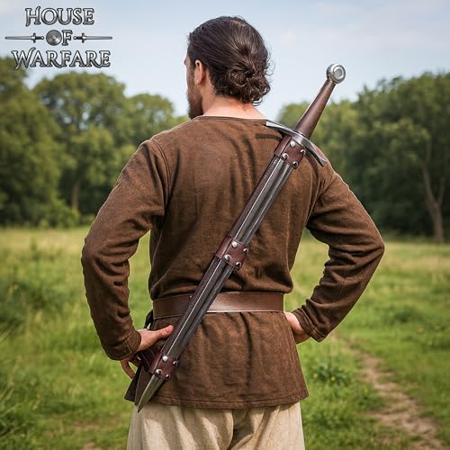 House of Wafare Medieval Leather Belt Zelda Holder Belt for Men – Heavy-Duty Renaissance Baldric Belt with Rivets, Adjustable for LARP, Cosplay, or Costume4