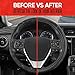 Motor Trend GripDrive Faux Black Leather Steering Wheel Cover for Car Truck Van SUV, Small 14 inch Size, Gray Accent Stitched Car Steering Wheel Cover Vehicle & Auto Accessories