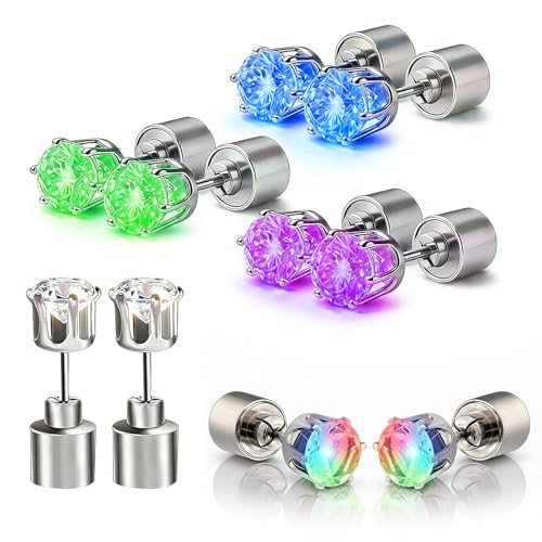 LED Light Up Earrings LED Studs Earrings Party Flashing Blinking Stainless Steel Earring - 5 Pairs Glow Stud Earrings Halloween Christmas Gifts for Women Men Girlfriend Boyfriend Mixed Color