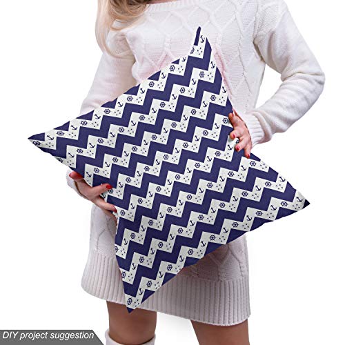 Image of Lunarable Geometric Fabric by The Yard, Zig Zag Lines and Chevron Image Design with Anchors Dots Art Image Print, Decorative Fabric for Upholstery and Home Accents, 3 Yards, Night Blue