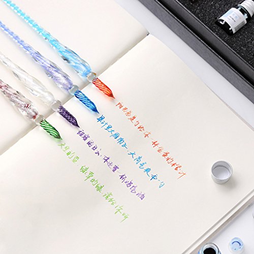 Image of Crystal Glass Dip Ink Set, 4 Pcs Non-Carbon Signature Creative Writing Tools Gift for Art Decoration - Four Colors Available (Pink Sets)