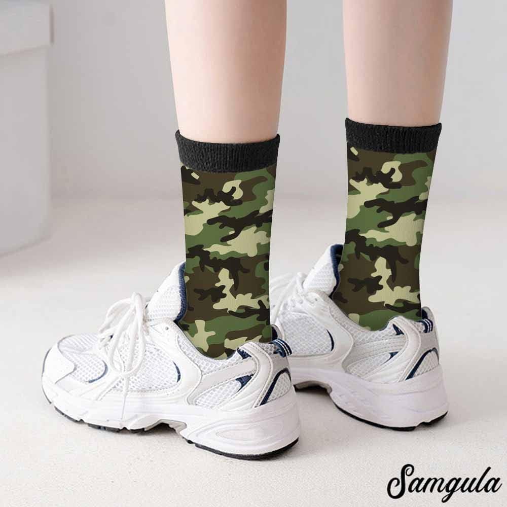 Green Camouflage Crew Socks for Woman Size 6-8 Classic Stripes Girls Socks - Image 6