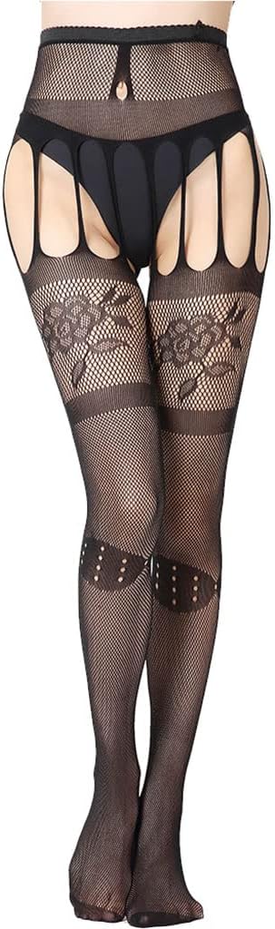 Black Sexy Stockings, Transparent Suspender Stockings, Sexy Lingerie Lace Suspenders All-in-One Stockings, for Women 2 Pairs