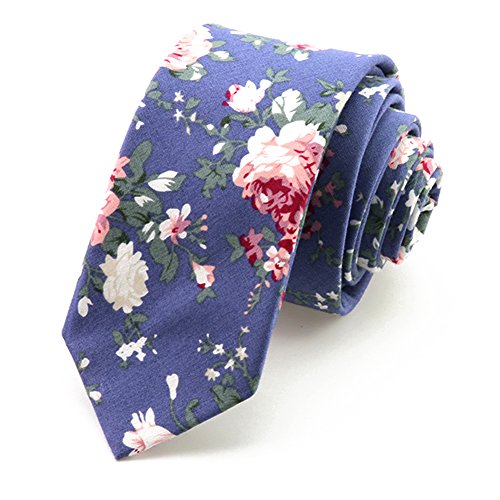 Image of Mantieqingway Floral Ties for Men Skinny Cotton Tie Flower Necktie