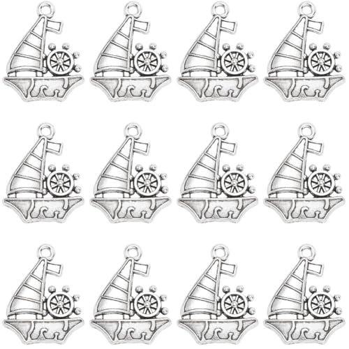 SUNNYCLUE 1 Box 80Pcs Sailboat Charms Boat Charm Bulk Metal