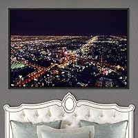 Framed Canvas Wall Art City Illuminations Aerial Cityscape Contemporary Multicolor Photography Places Realism Ultra Urban - 16x24 inches