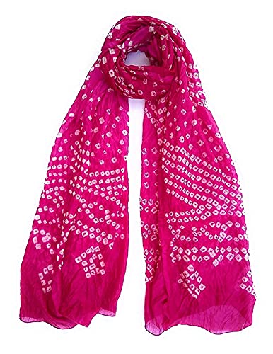 Image of PK HUB Women's Jaipuri Rajasthani Bandhani Dupatta | Art Silk Bandhej Dupatta with Gota Patti Work & Tassels (Free size)