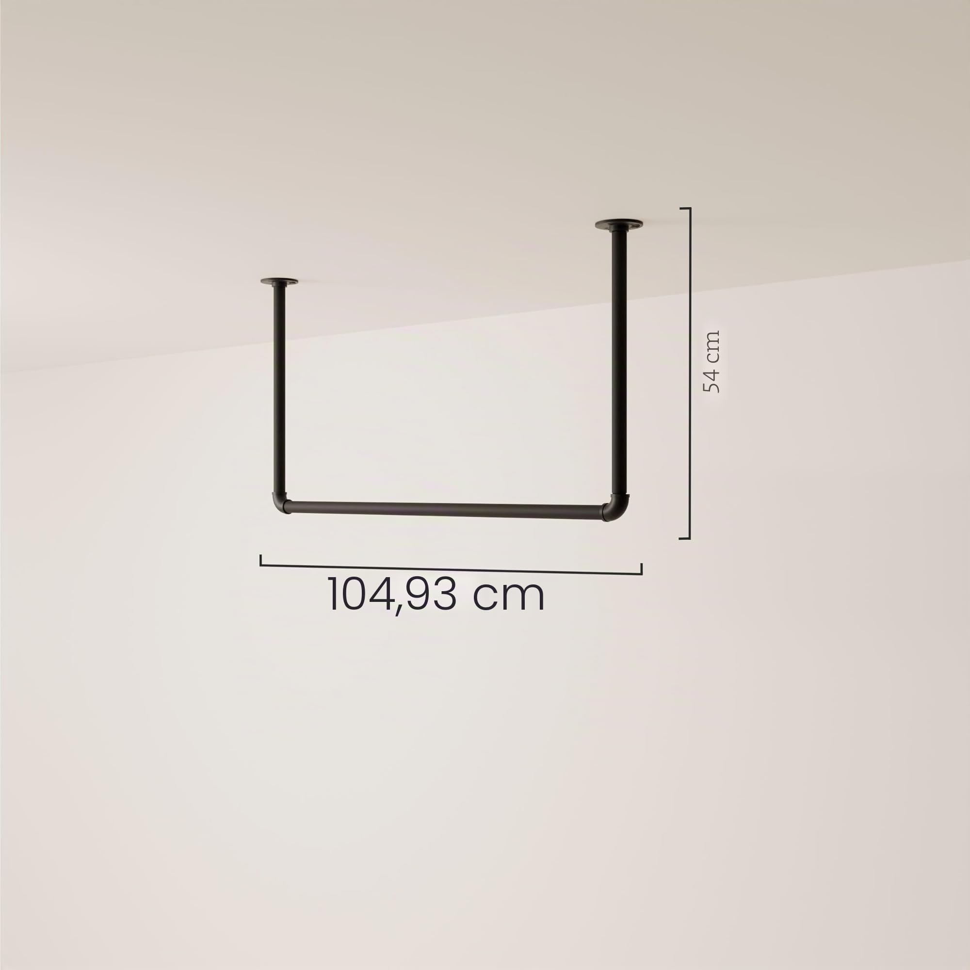 pamo Appendiabiti da Soffitto Industriale Nero – Barra Appendiabiti da Parete 105x54 cm I Attaccapanni da Muro Sospeso in Tubi Metallo – Cabina Armadio Aperta Stile Loft – Fino a 25 kg
