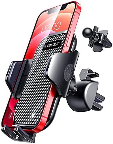 [2022 Sturdiest] VANMASS Car Phone Holder Air Vent Mount (Military Grade Shockproof)(Patent & Safety Cert)(2 Clip Fit 99% Car) Universal Mobile Stand Cradle for iPhone X 13 Pro Max 12 11 Samsung Pixel