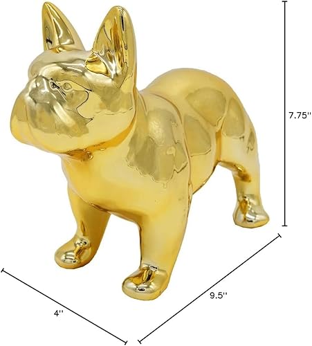 Miniatura 30 de Estatua de bulldog francés, estatua de perro de cerámica de pie gris oscuro mate, escultura decorativa para jardín o decoración del hogar, estatua