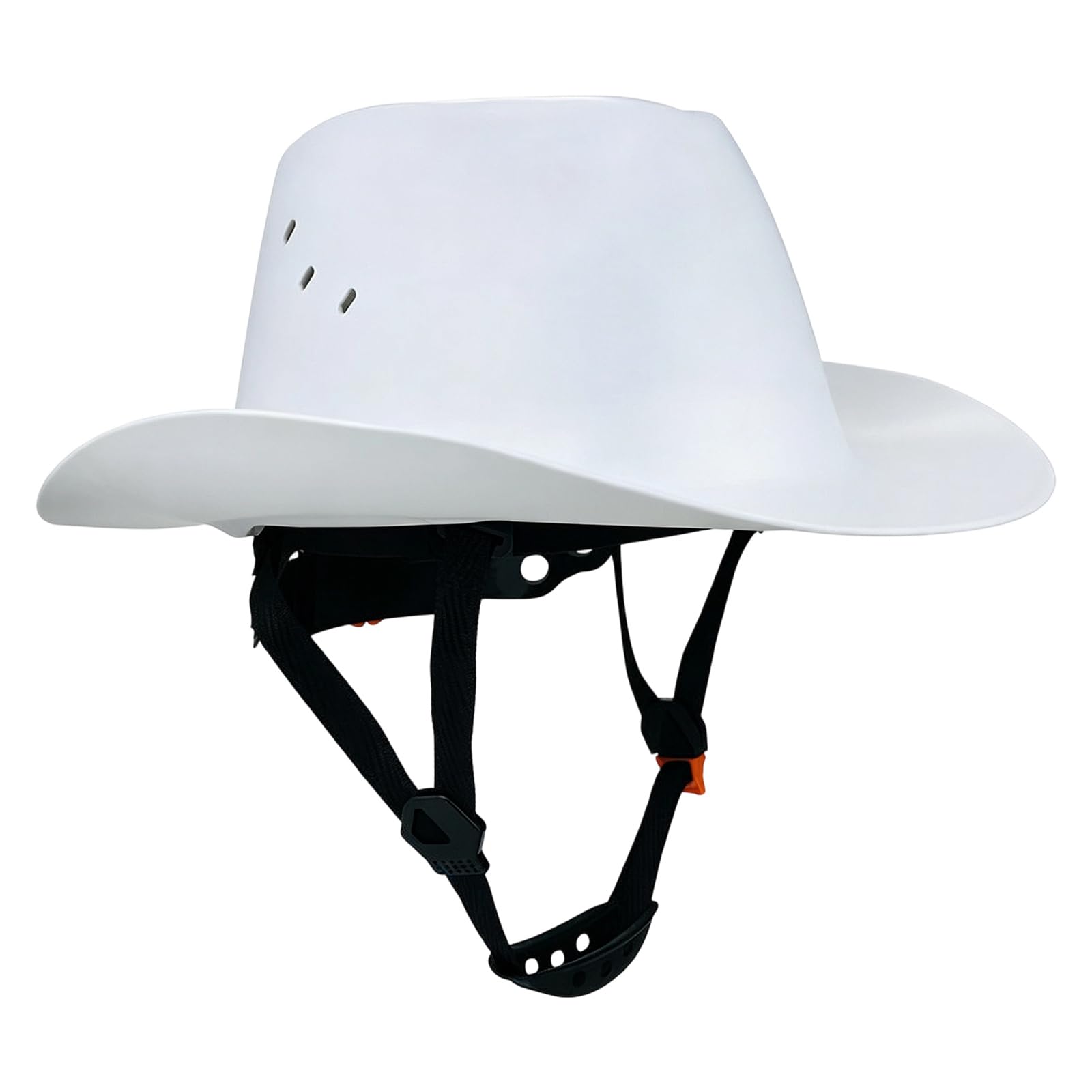 Schutzhelm mit Krempe und belüfteter HDPE-Schale, verstellbarer Kinnriemen für Baupersonal, Ranch und Feldarbeit, Western-Hardhat, belüftete HDPE-Schale, verstellbare Aufhängung, Kinnriemen mit Krempe