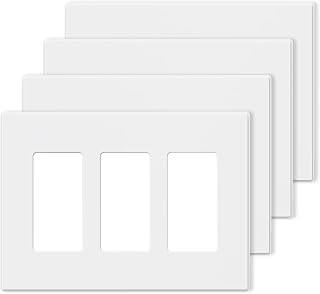 AIDA 3-Gang Midsize Screwless Light Switch Cover Plate, Matte White Decorator Wall Plates, 4-Pack Unbreakable Thermoplastic Outlet Covers & Receptacles Faceplate, UL Listed, 4.88" H x 6.75" L