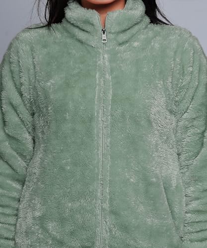 Image of Women's Ultra-Soft Plush Fleece Winter Jacket with High Neck & Full Front Zipper | Warm Cozy Fur Coat for Casual, Travel, Outdoor & Daily Cold Weather Wear