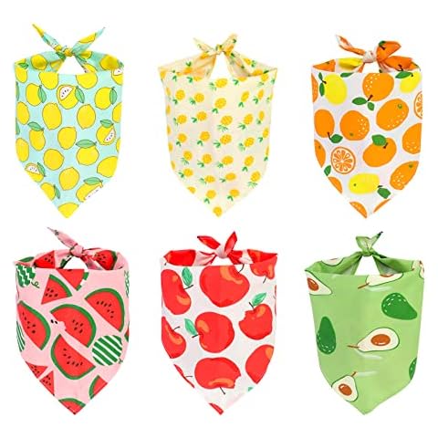 Dog Bandanas, VIPITH 6 Pack Spring Summer Hawaii Fruit Pattern Dog Bandana Dog Scarf Bibs Kerchief, Dog Bandanas Boy Girl Dog Gifts Cat Products Dog Apparel & Accessories for Small to Large Dog Puppy Cover