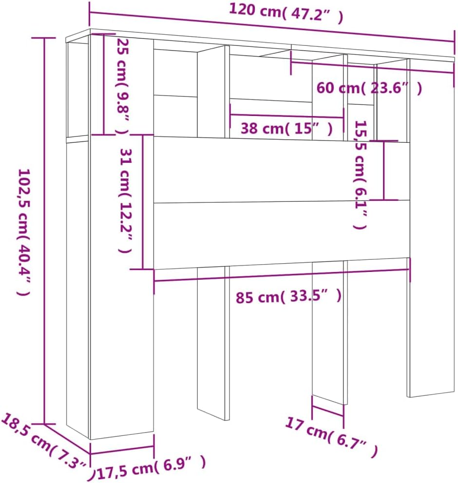 vidaXL ヘッドボードキャビネット ホワイト 120x18.5x102.5 cm