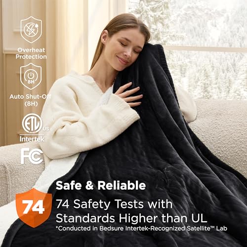 Image of Bedsure Electric Blanket Twin - Soft Flannel Heated Blanket Twin Size, Fast Heating with 6 Time Settings (Up to 10H) & 6 Heat Settings, Warm Gift for Grandma (62x84 inches, Black)
