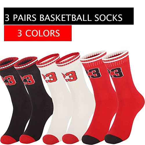 3 Pairs Basketball Socks for Boys and Girls,Athletic Running Breathable Youth Sports Basketball Socks Gifts for Kids 6-14 (One Size, 3 pairs #23)4