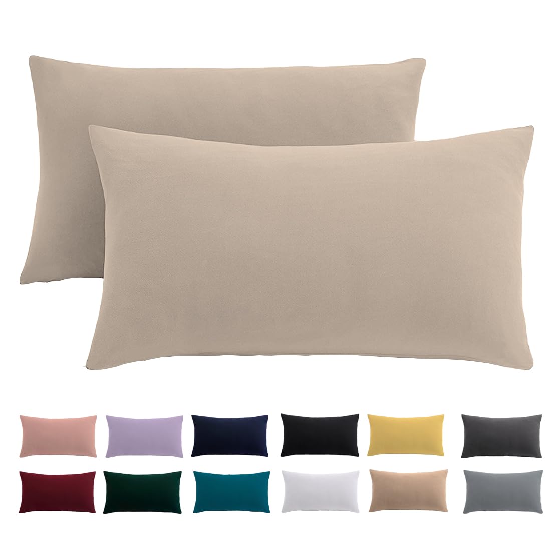 Cushion Cover 50 x 70 cm, Set of 2 - Pillowcase 50 x 70 cm, Warm Beige for Pillows, 100% Microfibre Cushion Cover, Non-Iron and Wrinkle-Free with Zip