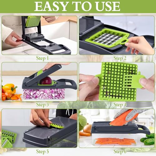 Vegetable Chopper, 18-in-1 Mandoline Slicer – Multifunction Food Cutter with 7 Interchangeable Blades, Safety Glove, Peeler & Cleaning Brush for Vegetables and Fruits - Image 5
