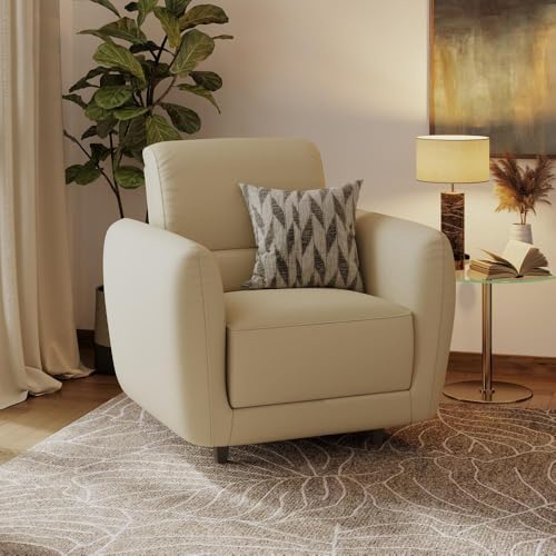 Image of Wakefit Sofa Set | 5 Year Warranty | Sofa 1 Seater, 1 Seater Sofa for Living Room, Wooden Sofa Set, Single Seater - Solomon(Robin : Beige)