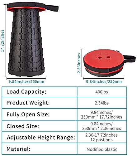 Fishboy Upgraded Collapsible Stool, 400lbs Max Weight, Lightweight But Sturdy, Portable Retractable Folding Telescoping Foldable Camping Stool for Adults Outdoor Fishing Hiking Gardening Travel BBQ - Thumbnail 2
