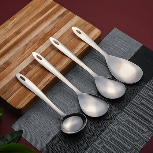 Image of Montavo by FnS 4 Pieces Stainless Steel Serving Spoon Set | 1 Gravy Ladle, 1 Rice Server & 2 Veg Serving Spoons | Premium Kitchen Serving Utensils for Home, Dining & Buffet