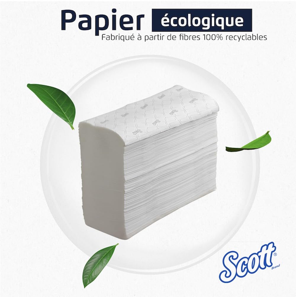 Essuie-mains Scott® Essential™ 6609 - Essuie-mains enchevêtrés pliés en V- 16 paquets x 220 essuie-mains en papier blanc (3 520 au total)
