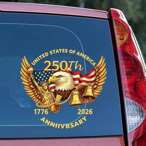Image of 2pcs 250th Anniversary USA Car Window Decal Eagle Wings Sticker | 1776-2026 American Independence Commemorative Decals USA Patriotic 4th of July Vinyl Bumper Stickers for Car Truck 10 inch