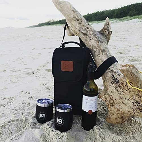 Foto von Isolierte Weintasche mit 2 Edelstahlgläsern | Tragbare Weintasche | Schwarze Weintasche | Tragetasche für Weinzubehör - Wasserfeste Tragetasche für Picknicks - Bootfahren Wein Geschenke für Frauen
