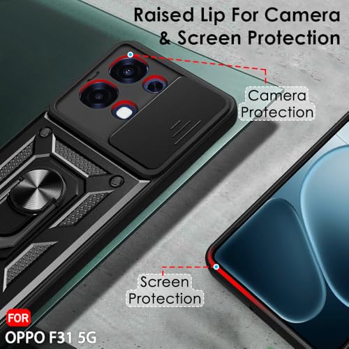 Image of TheGiftKart Tough Armor Bumper Back Cover Case for Oppo F31 5G | Sliding Camera Cover, Kickstand & Ring Holder | 360 Degree Protection Back Cover Case for Oppo F31 5G (PC & TPU, Black)