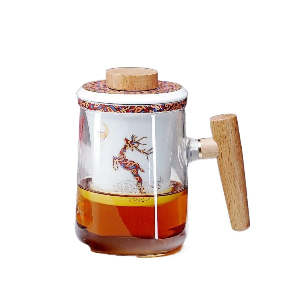 Kryształowy kubek do kawy, szklanki filiżanki do kawy/herbaty, 350 ml szklana filiżanka do herbaty z uchwytem biurowa ceramiczna wkładka z pokrywką kubek do robienia herbaty