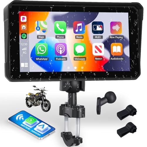 SIXTOP Motorcycle CarPlay Screen with Wireless Apple CarPlay Android Auto, 6 Inch IP68 Waterproof Touch Screen GPS Navigation for Motorbike Dual Bluetooth, Mirror Link, EQ, Siri Google Voice Control by SIXTOP - Used condition - US$50.08