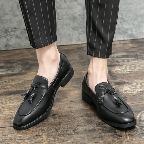 Mens Square Toe Loafers Leather Loafer Shoes Slip Resistant Flexible Flat Heel Wedding Casual Slip-ons2