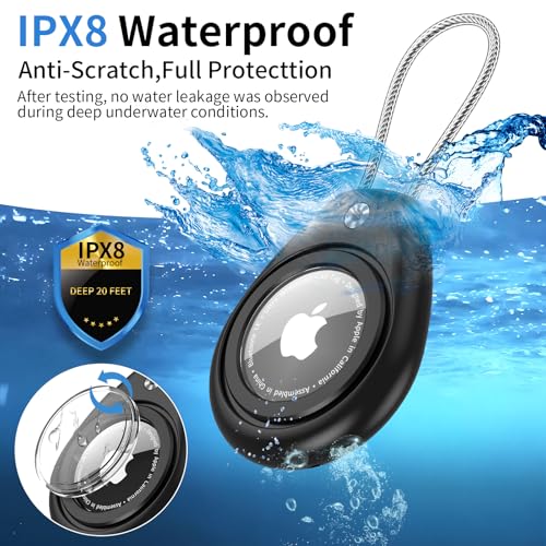 HATALKIN-Compatible-with-Apple-AirTag-Holder-4-Pack-IPX8-Waterproof-AirTag-Secure-Holder-with-Wire-Cable-Air-Tag-Lock-Keychain-Key-Ring-Holder-Case-Luggage-tag-for-Keys-Luggage-Backpack