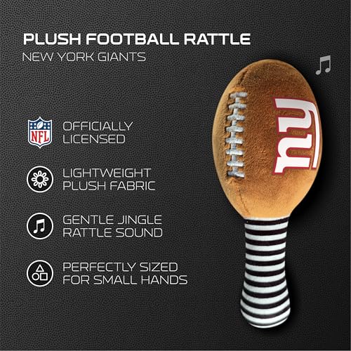 Image of New York Giants Plush Football Rattle by Smilo - Officially Licensed NFL Baby Rattle Toy - Soft Baby Rattle with Bell - for Babies and Toddlers from 3 Months