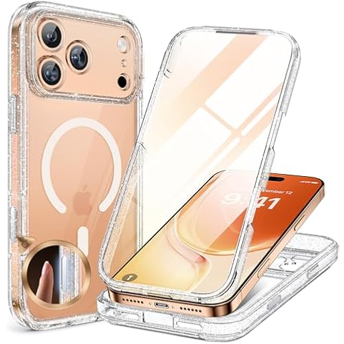 miracase for iPhone 17 Pro Max Case 6.9" Full-Body Phone Case with Built-in Glass Screen Protector& Full Camera Protector,[Magnetic with MagSafe] Drop Proof 17 ProMax Cover, Clear Glitter