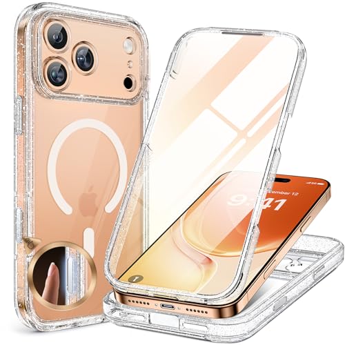 Miracase Magnetic for iPhone 17 Pro Case 6.3" [Compatible with MagSafe] Full-Body Phone Case with Built-in Glass Screen Protector & Camera Control,Drop Proof iPhone 17 Pro Cover, Clear Glitter by Miracase - Used condition - US$21.45