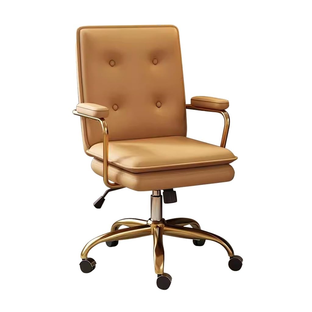Sbcgfy Orange High Back Leather Executive Office Chair With Armrests, Adjustable Tilting Backrest, Ergonomic Computer Desk Chair For Home, Work & Gaming,-Gold Legs
