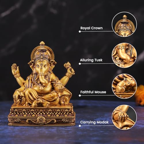 Image of Artarium Lord Chowki Ganesha Idol 4 Inch ? Handcrafted Ganpati Murti Statue for Car Dashboard, Home Decor, Puja Room, Mandir, Office, Housewarming & Gift
