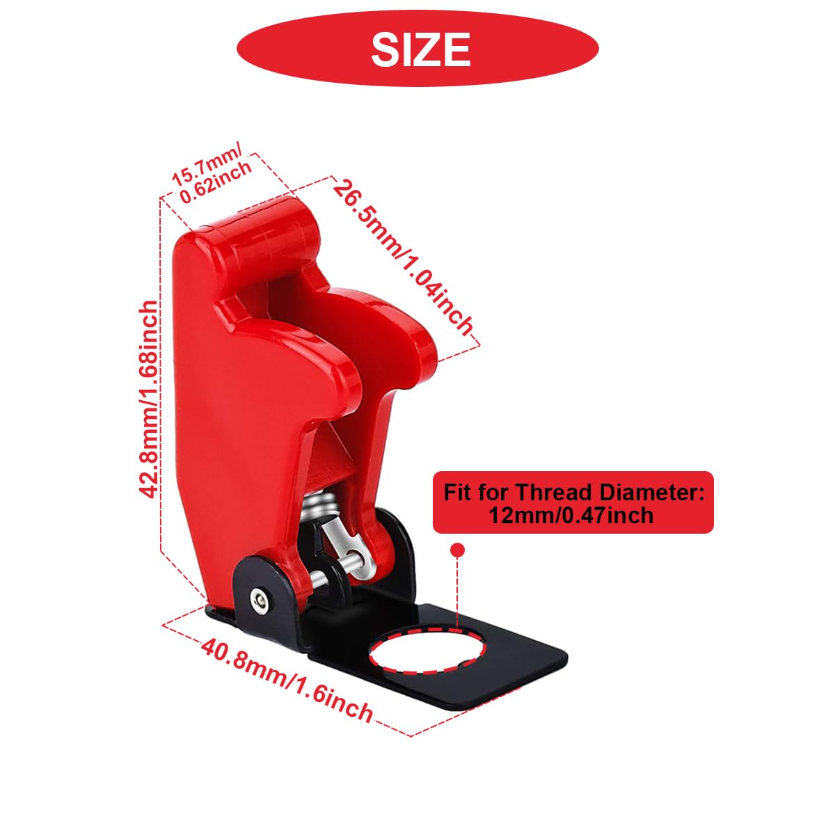 3 piezas de 12 mm con agujero de montaje rojo de seguridad a prueba de polvo, tapa de plástico impermeable, cubierta protectora de aviones para interruptor de palanca de palanca resistente