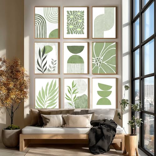 Image of kotart Aesthetic Boho Painting Wall Art Home Decoration | Boho Aesthetic Paintings With Frame For Living Room Bed Room Hotel Wall Decor Digital Reprint Set of 9 (13X17 inch)