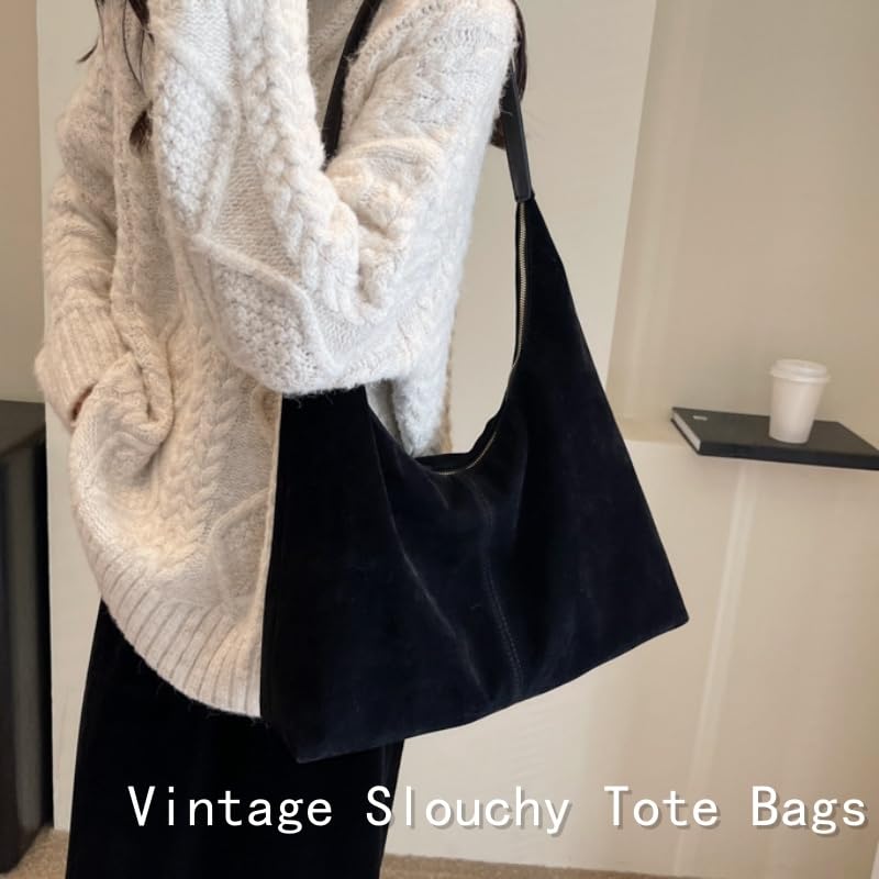 Women's Faux Suede Handbags, Large Capacity Casual Hobo Shoulder Bag, Vintage Slouchy Tote Bags for Travel Office Work4