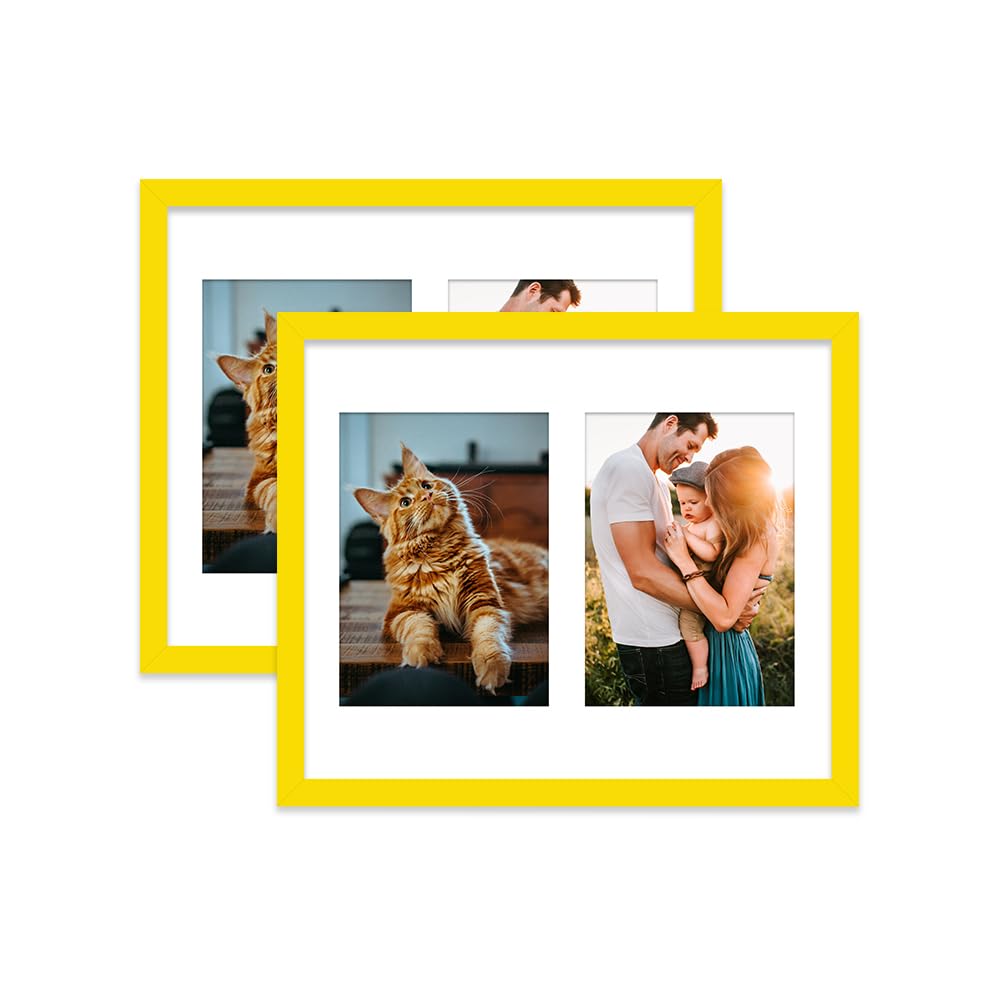 Yellow Multi Photo Frame - Holds 2 x 7x5 Pictures, Family Collage Picture Frame for Wall Display, 12x10 Frame size, Set of 2