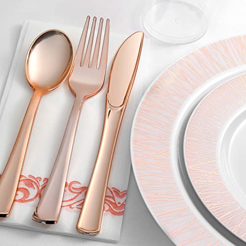 252-Piece Rose Gold Plates, Napkins, Party Supplies, Dinnerware For Adults (36 Sets), Gold Plastic Plate Set, Small & Large, Durable Disposable Silverware, Paper Napkins, & Cups For Elegant Parties #TOP2