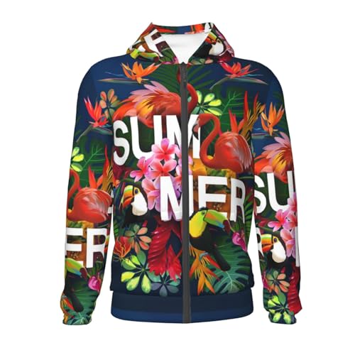 Summer Birds and Flowers Kids Pullover Hoodies Boys Zip Up Sweatshirts Girls Athletic Clothes with Pocket2