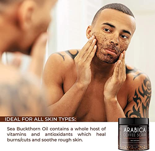 O Naturals Exfoliating Scrub, Natural Dead Sea Salt Deep-Cleansing Face & Body Scrubs. Anti-Cellulite Tones Helps Oily Skin, Acne, Ingrown Hairs & Dead Skin Remover - Coffee Arabica 8.45oz