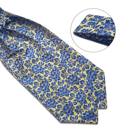 Image of DiBanGu 3PCS Ascot Ties for Men Wedding Jacquard Woven Silk Ascot Cravat for Men Cravat Tie and Pocket Square Set