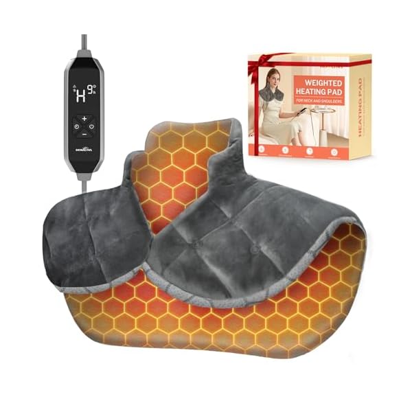 HOMLYNS Graphene Heating Pad for Neck and Shoulders, Birthday Gifts for Her Him Women Mom Wife Men Dad, 2.2lb Weighted Neck Heating Pad for Back Pain Relief, 10 Heat Levels & 4 Timer Settings