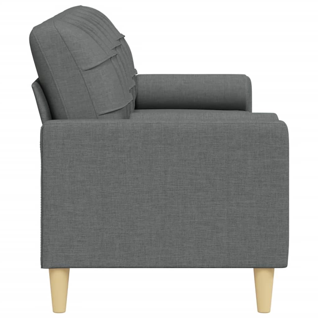 Sofa 3-osobowa, ciemnoszara, 210 cm materiał, z 2 poduszkami ozdobnymi, metalowy stelaż, wytrzymały poliester, wygodna tapicerka do salonu, nowoczesne wzornictwo